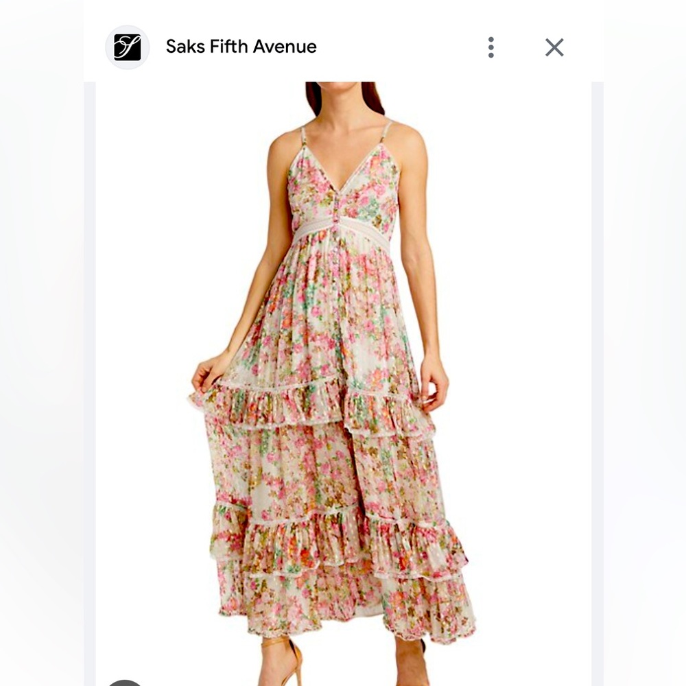 Rococo Sand tiered metallic maxi dress floral pink